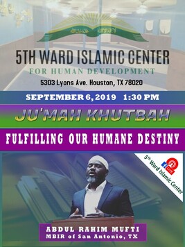 Abdul Rahim Mufti khateeb at 5th Ward Islamic Center Houston September 6