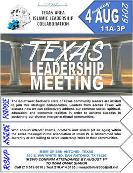 Texas Leadership Mtg Aug 4 11a Leaders who are members of masaajid in Association with Imam WD Mohammed must RSVP